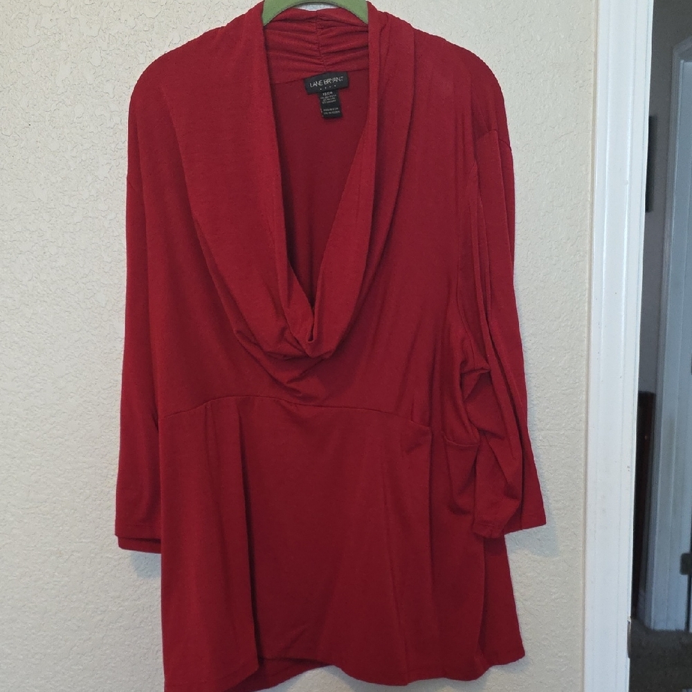 Lane Bryant Dressy Red Draped Cowl Neck Tunic